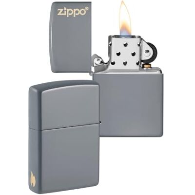 Zippo Encendedor a Prueba de Viento Diseño de Logo y Llama Gris Mate Recargable Reutilizable Diseño a Prueba de Viento Caja de Regalo Hecho en EEUU Exclusivo en Amazon Zippo Encendedor a Prueba de Viento Diseño de Logo y Llama Gris Mate Recargable Reutilizable Diseño a Prueba de Viento Caja de Regalo Hecho en EEUU Exclusivo en Amazon