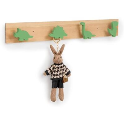 Relaxdays (Al x An x Prof) Perchero Infantil Dino, Barra con 4 Ganchos, 7x50x4 cm, Madera y MDF, Natural/Verde Relaxdays (Al x An x Prof) Perchero Infantil Dino, Barra con 4 Ganchos, 7x50x4 cm, Madera y MDF, Natural/Verde