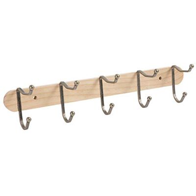 axentia Perchero de Montaje en Pared, Colgador Perchero de Pared de Madera de Pino con 5 Ganchos de Metal, aprox. 51 x 11,3 x 10,7 cm, Color de madera/latón axentia Perchero de Montaje en Pared, Colgador Perchero de Pared de Madera de Pino con 5 Ganchos de Metal, aprox. 51 x 11,3 x 10,7 cm, Color de madera/latón