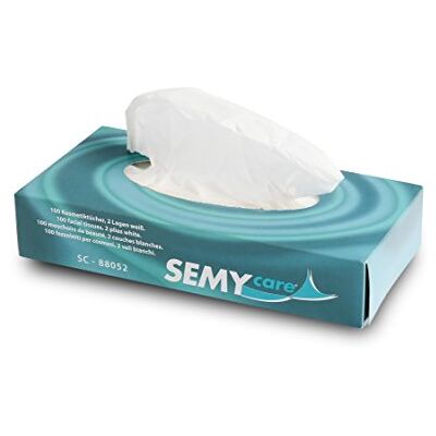 Semy Caja de pañuelos faciales, 2 capas, color blanco brillante, 100 unidades Semy Caja de pañuelos faciales, 2 capas, color blanco brillante, 100 unidades
