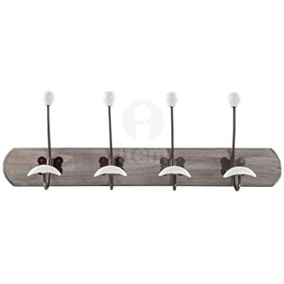 DRW Perchero de Madera marrón 4 Ganchos con pomos Blancos, 60 x 9 x 21 cm DRW Perchero de Madera marrón 4 Ganchos con pomos Blancos, 60 x 9 x 21 cm