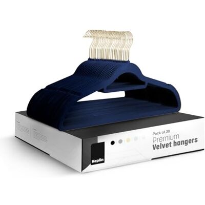 KEPLIN Paquete de 30 Perchas de Terciopelo (41,5 cm), Antideslizantes, con Barra de Corbata y Gancho de 360 Grados para Almacenamiento en el hogar, duraderas, Resistentes y ahorran Espacio (Azul KEPLIN Paquete de 30 Perchas de Terciopelo (41,5 cm), Antideslizantes, con Barra de Corbata y Gancho de 360 Grados para Almacenamiento en el hogar, duraderas, Resistentes y ahorran Espacio (Azul