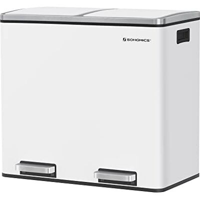 SONGMICS Basurero Reciclaje, Cubo de Basura para Cocina con 2 cubetas, 2 x 24L, Tapa de Mecanismo, con Pedales, Acero, Cubos Interiores de Plástico y Asas de Transporte, Blanco SONGMICS Basurero Reciclaje, Cubo de Basura para Cocina con 2 cubetas, 2 x 24L, Tapa de Mecanismo, con Pedales, Acero, Cubos Interiores de Plástico y Asas de Transporte, Blanco