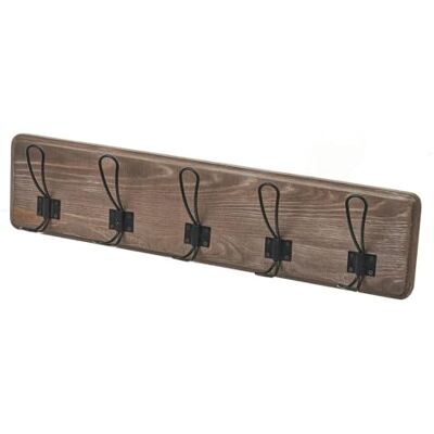 DRW Perchero de pared con 5 ganchos de madera y metal en gris y negro DRW Perchero de pared con 5 ganchos de madera y metal en gris y negro