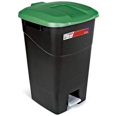 Tayg Contenedor de residuos 60 litros con Pedal, Base Negra y Tapa Verde Tayg Contenedor de residuos 60 litros con Pedal, Base Negra y Tapa Verde