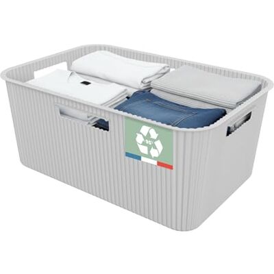 Sundis Vibes, cesto de ropa, 40L de capacidad, plástico reciclado, blanco roto, 4 asas laterales Sundis Vibes, cesto de ropa, 40L de capacidad, plástico reciclado, blanco roto, 4 asas laterales