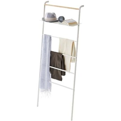 YAMAZAKI 3871 Tower Leaning Ladder Hanger with Shelf, White, Steel/Wood, 66 x 30~38 x 160 cm YAMAZAKI 3871 Tower Leaning Ladder Hanger with Shelf, White, Steel/Wood, 66 x 30~38 x 160 cm