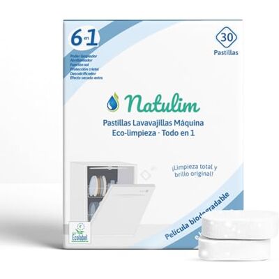 Natulim Pastillas de Lavavajillas 30 Usos Biodegradables e Hidrosolubles 6 en 1 Limpieza Profunda, Abrillantador, Función Sal, Protección Cristal, Descalcificador, Efecto Secado Extra, Sin perfume Natulim Pastillas de Lavavajillas 30 Usos Biodegradables e Hidrosolubles 6 en 1 Limpieza Profunda, Abrillantador, Función Sal, Protección Cristal, Descalcificador, Efecto Secado Extra, Sin perfume