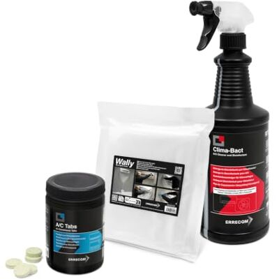 ERRECOM Kit Limpieza Y Desinfección A/C, Clima-Bact Detergente Desinfectante Biocida Registrado 1 L + Wally Funda Protección Split + A/C Tabs 40 Pastillas De Acción Prolongada ERRECOM Kit Limpieza Y Desinfección A/C, Clima-Bact Detergente Desinfectante Biocida Registrado 1 L + Wally Funda Protección Split + A/C Tabs 40 Pastillas De Acción Prolongada