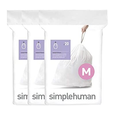 simplehuman CW0261 - Bolsa de Basura a Medida - 60 Plástico Blanco simplehuman CW0261 - Bolsa de Basura a Medida - 60 Plástico Blanco