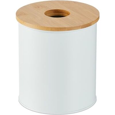 Relaxdays Papelera de Baño, 2 litros, Tapa de Bambú con Agujero, Basura Aseo Redonda, Cubo para Tocador, Blanco Relaxdays Papelera de Baño, 2 litros, Tapa de Bambú con Agujero, Basura Aseo Redonda, Cubo para Tocador, Blanco