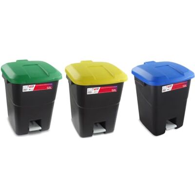 Tayg Pack 3 Cubo Basura Cocina con Pedal Cubos de Basura Reciclaje 50l, Papelera Cocina con Pedal, Cubo Basura Hosteleria, Papelera Reciclaje, Basurero Cocina (50 litros, Verde, azul y amarillo) Tayg Pack 3 Cubo Basura Cocina con Pedal Cubos de Basura Reciclaje 50l, Papelera Cocina con Pedal, Cubo Basura Hosteleria, Papelera Reciclaje, Basurero Cocina (50 litros, Verde, azul y amarillo)