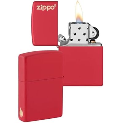 Zippo Encendedor a Prueba de Viento Diseño de Logo y Llama Rojo Mate Recargable Reutilizable Diseño a Prueba de Viento Caja de Regalo Hecho en EEUU Exclusivo en Amazon Zippo Encendedor a Prueba de Viento Diseño de Logo y Llama Rojo Mate Recargable Reutilizable Diseño a Prueba de Viento Caja de Regalo Hecho en EEUU Exclusivo en Amazon