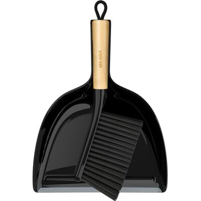 MR.SIGA Juego de Recogedor y Cepillo, Combo de Cepillo y Recogedor Portátil con Mango de Bambú, Negro, 1 Juego MR.SIGA Juego de Recogedor y Cepillo, Combo de Cepillo y Recogedor Portátil con Mango de Bambú, Negro, 1 Juego