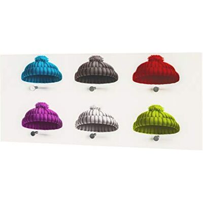 HAKU Perchero de pared de vidrio, riel de ganchos de vidrio de seguridad con motivo de gorros y 6 ganchos de metal aspecto acero inoxidable. Medidas: An 90 x Al 40 x Pr 5 cm. Estilo: moderno HAKU Perchero de pared de vidrio, riel de ganchos de vidrio de seguridad con motivo de gorros y 6 ganchos de metal aspecto acero inoxidable. Medidas: An 90 x Al 40 x Pr 5 cm. Estilo: moderno