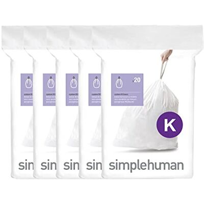 simplehuman Code K Bolsas de basura con 100 bolsas de basura 50% recicladas de ajuste personalizado en paquetes dispensadores con asa de cordón duradera, 35-45 L, color blanco simplehuman Code K Bolsas de basura con 100 bolsas de basura 50% recicladas de ajuste personalizado en paquetes dispensadores con asa de cordón duradera, 35-45 L, color blanco