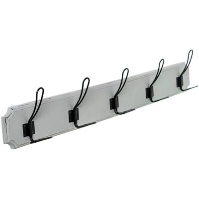 DRW Perchero de Pared de Madera con 5 Ganchos de Metal Blanco y Negro 80x7x13cm DRW Perchero de Pared de Madera con 5 Ganchos de Metal Blanco y Negro 80x7x13cm