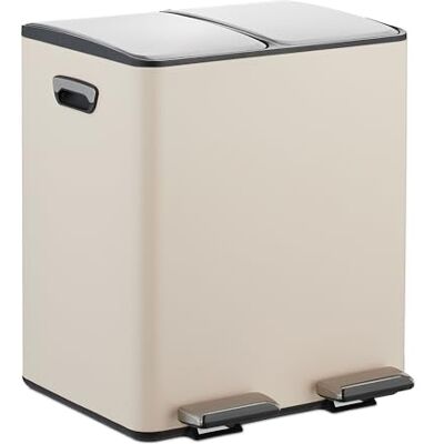 Relaxdays Cubo Basura Doble, 2 Compartimentos 15 litros c/u, Botes Interiores Extraíbles, Pedal, Cocina, Beige/Plateado Relaxdays Cubo Basura Doble, 2 Compartimentos 15 litros c/u, Botes Interiores Extraíbles, Pedal, Cocina, Beige/Plateado