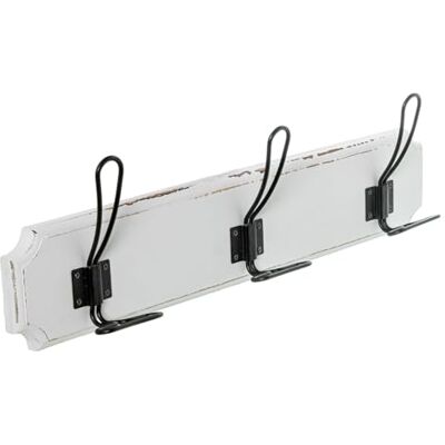 DRW Perchero de pared de madera con 3 ganchos de metal blanco y negro 48x7x13cm DRW Perchero de pared de madera con 3 ganchos de metal blanco y negro 48x7x13cm