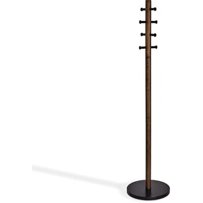 Umbra Pillar Taburete y perchero, Madera de caucho, Negro/Nogal Umbra Pillar Taburete y perchero, Madera de caucho, Negro/Nogal