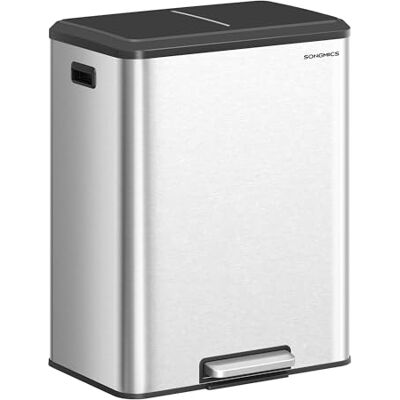 SONGMICS Papelera de Cocina, 2 x 30 L Cubo Doble para Reciclaje y Basura, Cubos Interiores, Acero Inoxidable, Tapa de Cierre Suave, Pedal Ancho y Robusto, Plata Metálico SONGMICS Papelera de Cocina, 2 x 30 L Cubo Doble para Reciclaje y Basura, Cubos Interiores, Acero Inoxidable, Tapa de Cierre Suave, Pedal Ancho y Robusto, Plata Metálico
