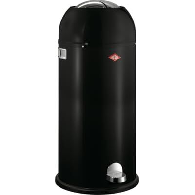 WESCO Kickmaster Maxi Cubo de basura en color negro, chapa de acero con recubrimiento en polvo, amortiguador integrado, capacidad de 40 litros, ranura grande WESCO Kickmaster Maxi Cubo de basura en color negro, chapa de acero con recubrimiento en polvo, amortiguador integrado, capacidad de 40 litros, ranura grande