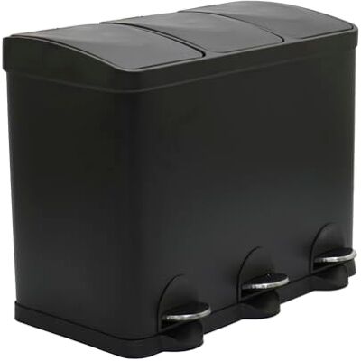 Amig Cubo de Basura Triple con Pedales 45 litros 3 Compartimentos Extraíbles de 15 litros Cubo de Reciclaje para Cocina Acero 60 x 37 x 49 cm Negro Mate Amig Cubo de Basura Triple con Pedales 45 litros 3 Compartimentos Extraíbles de 15 litros Cubo de Reciclaje para Cocina Acero 60 x 37 x 49 cm Negro Mate