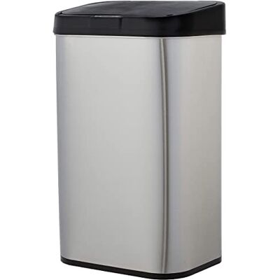 Amazon Basics Cubo de basura automático de acero inoxidable, rectangular, metálico, 60 litros, Plateado, Negro Amazon Basics Cubo de basura automático de acero inoxidable, rectangular, metálico, 60 litros, Plateado, Negro