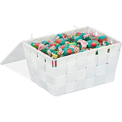 Relaxdays Caja de almacenaje con tapa, Cesta de almacenamiento, PP, 10,5 x 19,5 x 14,5 cm, 1 Ud., Blanco Relaxdays Caja de almacenaje con tapa, Cesta de almacenamiento, PP, 10,5 x 19,5 x 14,5 cm, 1 Ud., Blanco