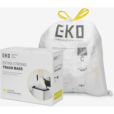 EKO Bolsas de Basura Código C 80 Unidades 10-15 L Extrafuertes con Cordón Resistente Blancas Ideales para Baño y Oficina EKO Bolsas de Basura Código C 80 Unidades 10-15 L Extrafuertes con Cordón Resistente Blancas Ideales para Baño y Oficina