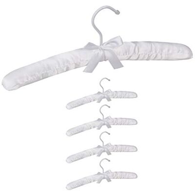 Relaxdays Pack de 5 Perchas Forradas de Raso con Lazo Decorativo, Giratorias, Madera-Tela-Metal, 38 cm de Ancho, Blanco Relaxdays Pack de 5 Perchas Forradas de Raso con Lazo Decorativo, Giratorias, Madera-Tela-Metal, 38 cm de Ancho, Blanco