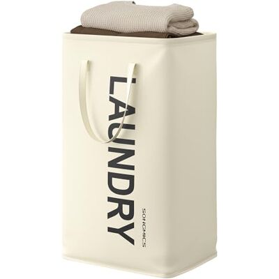 SONGMICS Cesto Ropa Sucia, 80 L, Cesta de Ropa Plegable, con Asa, Bolsa para Ropa, Repelente al Agua, para Lavadero, Dormitorio, Baño, Blanco Crema SONGMICS Cesto Ropa Sucia, 80 L, Cesta de Ropa Plegable, con Asa, Bolsa para Ropa, Repelente al Agua, para Lavadero, Dormitorio, Baño, Blanco Crema