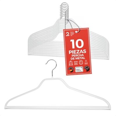 MAWA Perchas Silhouette FS, Set de 10 Perchas Ahorra Espacio con Barra Antideslizante para Pantalones, Ideales para Camisas, Chaquetas, Pantalones y Trajes, 45 cm, Blanca MAWA Perchas Silhouette FS, Set de 10 Perchas Ahorra Espacio con Barra Antideslizante para Pantalones, Ideales para Camisas, Chaquetas, Pantalones y Trajes, 45 cm, Blanca