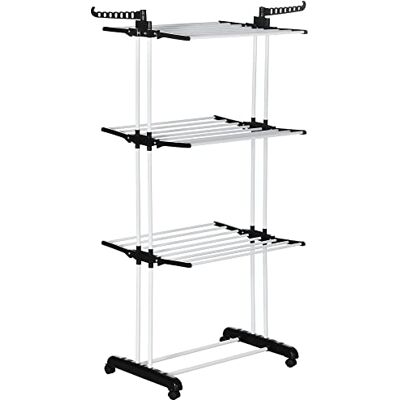 HOMCOM Tendedero Plegable con alas Laterales, Uso Interior y Exterior, 73 x 64 x 172 cm, 3 Niveles, Color Negro HOMCOM Tendedero Plegable con alas Laterales, Uso Interior y Exterior, 73 x 64 x 172 cm, 3 Niveles, Color Negro