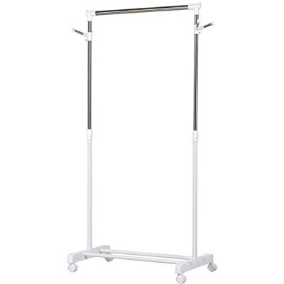 HOMCOM Perchero con Ruedas con Altura Ajustable, Ropa de Acero Soporte para Zapatos y Ganchos Laterales, 68,5 x 42 x 87-145 cm, Color Blanco HOMCOM Perchero con Ruedas con Altura Ajustable, Ropa de Acero Soporte para Zapatos y Ganchos Laterales, 68,5 x 42 x 87-145 cm, Color Blanco