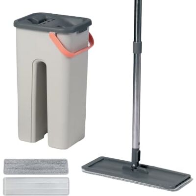 Relaxdays set fregona plana, cubo de 3 L con escurridor y raspador, gris 2 compartimentos, 35x19,5x16,5 cm, 2 paños de microfibra Relaxdays set fregona plana, cubo de 3 L con escurridor y raspador, gris 2 compartimentos, 35x19,5x16,5 cm, 2 paños de microfibra