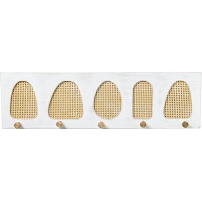 DRW Perchero de Pared Madera y Mimbre con 5 Ganchos Blanco y Natural 60x4x17 cm DRW Perchero de Pared Madera y Mimbre con 5 Ganchos Blanco y Natural 60x4x17 cm