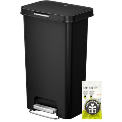 EKO 45L Pet-Lock basurero de cocina con tapa, cubo de pedal de plástico Cierre suave, función de retención abierta, fijación de bolsas de basura, asa en la parte trasera, cubo de basura de cocina EKO 45L Pet-Lock basurero de cocina con tapa, cubo de pedal de plástico Cierre suave, función de retención abierta, fijación de bolsas de basura, asa en la parte trasera, cubo de basura de cocina