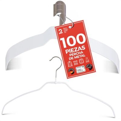 MAWA Light Juego de 100 Perchas Antideslizantes para Camisas y Blusas (42 cm, Gancho Giratorio de 360° y Revestimiento Antideslizante), Color Blanco MAWA Light Juego de 100 Perchas Antideslizantes para Camisas y Blusas (42 cm, Gancho Giratorio de 360° y Revestimiento Antideslizante), Color Blanco