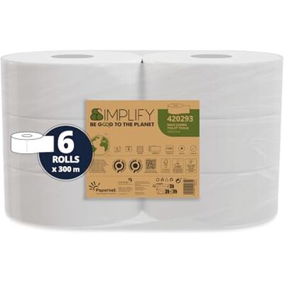 Papernet Simplify – Papel higiénico Maxi Jumbo Carbon Neutral , 6 Maxi rollos de papel de celulosa pura de 300 m cada uno, 2 capas, 7.830 Servicios de 8,6 x 23 cm Papernet Simplify – Papel higiénico Maxi Jumbo Carbon Neutral , 6 Maxi rollos de papel de celulosa pura de 300 m cada uno, 2 capas, 7.830 Servicios de 8,6 x 23 cm