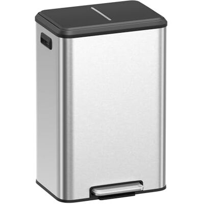 SONGMICS Cubo de Cocina, Cubo de Pedal 40 L con Tapa, Cubo de Basura para Residuos, Cierre Suave y Permanece Abierta, Pedal Ancho, Plata SONGMICS Cubo de Cocina, Cubo de Pedal 40 L con Tapa, Cubo de Basura para Residuos, Cierre Suave y Permanece Abierta, Pedal Ancho, Plata