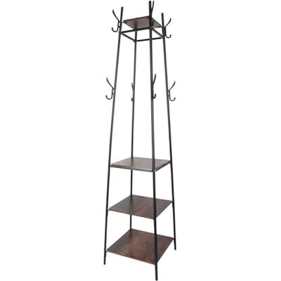 Relaxdays Perchero , 8 Ganchos, 4 estantes, 180 x 43 x 43 cm, Perchero, Hierro y MDF, Negro y marrón Oscuro Relaxdays Perchero , 8 Ganchos, 4 estantes, 180 x 43 x 43 cm, Perchero, Hierro y MDF, Negro y marrón Oscuro