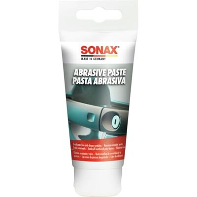 SONAX Pasta de lijado abrasiva (75 ml), elimina rayaduras en la pintura Para lijar capas de pintura desgastadas y neutralizar marcas de insectos, resina y excrementos de pajaros. Sin silicona SONAX Pasta de lijado abrasiva (75 ml), elimina rayaduras en la pintura Para lijar capas de pintura desgastadas y neutralizar marcas de insectos, resina y excrementos de pajaros. Sin silicona