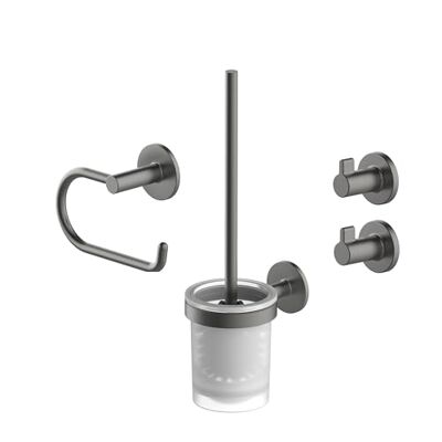Lenz Sivo Juego de Accesorios de baño (4 Piezas, Soporte para Papel higiénico, escobilla y Dos Ganchos para Toallas, para Pegar o taladrar, Superficie antihuellas) Lenz Sivo Juego de Accesorios de baño (4 Piezas, Soporte para Papel higiénico, escobilla y Dos Ganchos para Toallas, para Pegar o taladrar, Superficie antihuellas)
