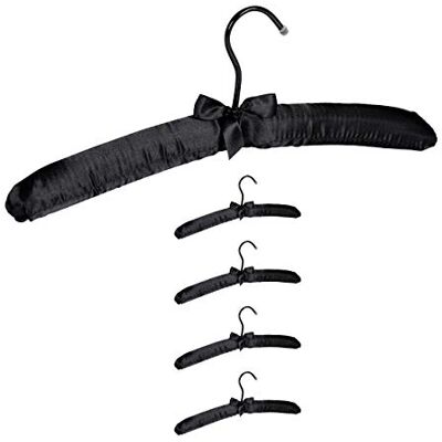 Relaxdays Pack de 5 Perchas Forradas de Raso con Lazo Decorativo, Giratorias, Madera-Tela-Metal, 38 cm de ancho, Negro Relaxdays Pack de 5 Perchas Forradas de Raso con Lazo Decorativo, Giratorias, Madera-Tela-Metal, 38 cm de ancho, Negro