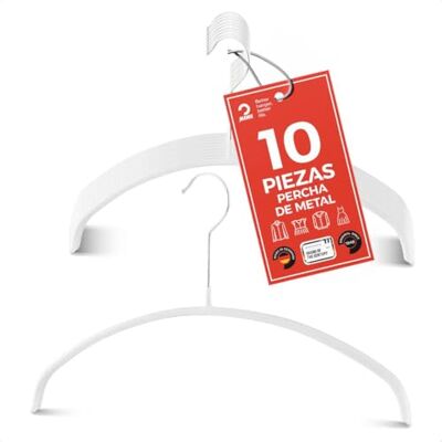 MAWA Perchas, Set de 10 Perchas Ahorra Espacio y Antideslizantes, Ideales para Camisetas y Suéteres, Gancho Giratorio 360°, Revestimiento Antideslizante, 40 cm, Blanco MAWA Perchas, Set de 10 Perchas Ahorra Espacio y Antideslizantes, Ideales para Camisetas y Suéteres, Gancho Giratorio 360°, Revestimiento Antideslizante, 40 cm, Blanco