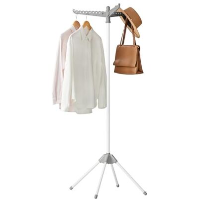 SONGMICS Clothes Drying Rack, 59-Inch Folding Laundry Drying Rack with 3 Rotatable Arms for Hangers, 4 Legs, Stainless Steel, for 27 Pieces of Clothes, Gray and White SONGMICS Clothes Drying Rack, 59-Inch Folding Laundry Drying Rack with 3 Rotatable Arms for Hangers, 4 Legs, Stainless Steel, for 27 Pieces of Clothes, Gray and White