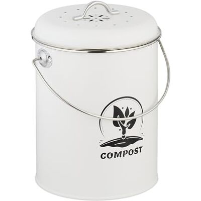 Relaxdays Compostera Cocina 5,5 L, Cubo Compostaje Pequeño, Basura Orgánica, con Tapa y Filtro Olores, Metal, Blanco Relaxdays Compostera Cocina 5,5 L, Cubo Compostaje Pequeño, Basura Orgánica, con Tapa y Filtro Olores, Metal, Blanco
