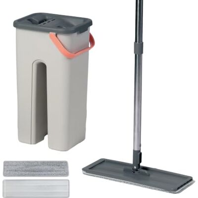 Relaxdays Set fregona Plana, Cubo de 3 L con escurridor y raspador, Gris Relaxdays Set fregona Plana, Cubo de 3 L con escurridor y raspador, Gris