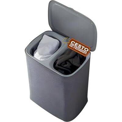 Avilia Cesta para la colada de 90 l con tapa, 2 compartimentos extraíbles y bolsas con asas, separa claros y oscuros, organizador para la colada de baño, lavandería o habitación Avilia Cesta para la colada de 90 l con tapa, 2 compartimentos extraíbles y bolsas con asas, separa claros y oscuros, organizador para la colada de baño, lavandería o habitación